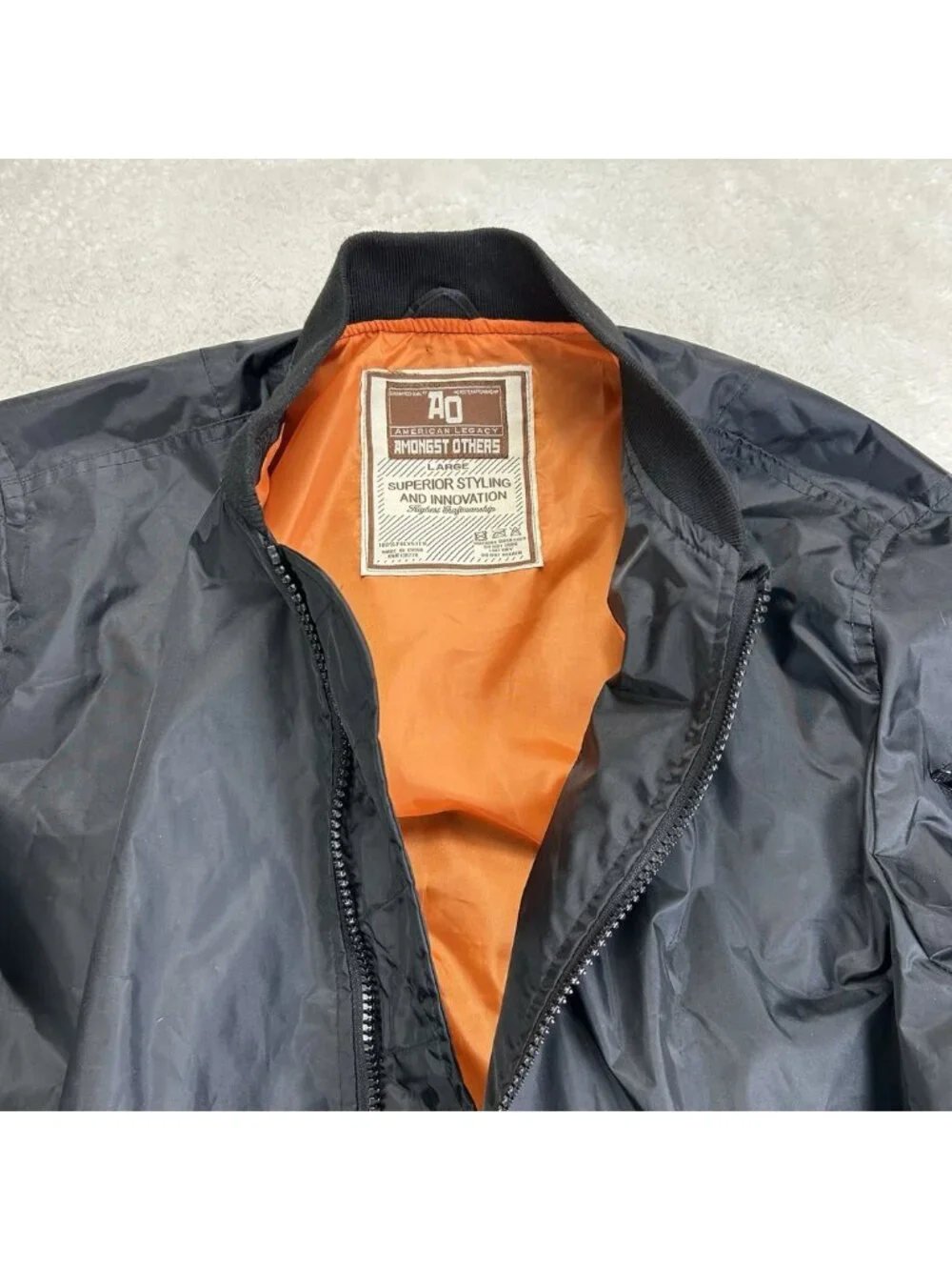 Amongst Others Flight Jacket Mens Large Bomber Black America Legacy